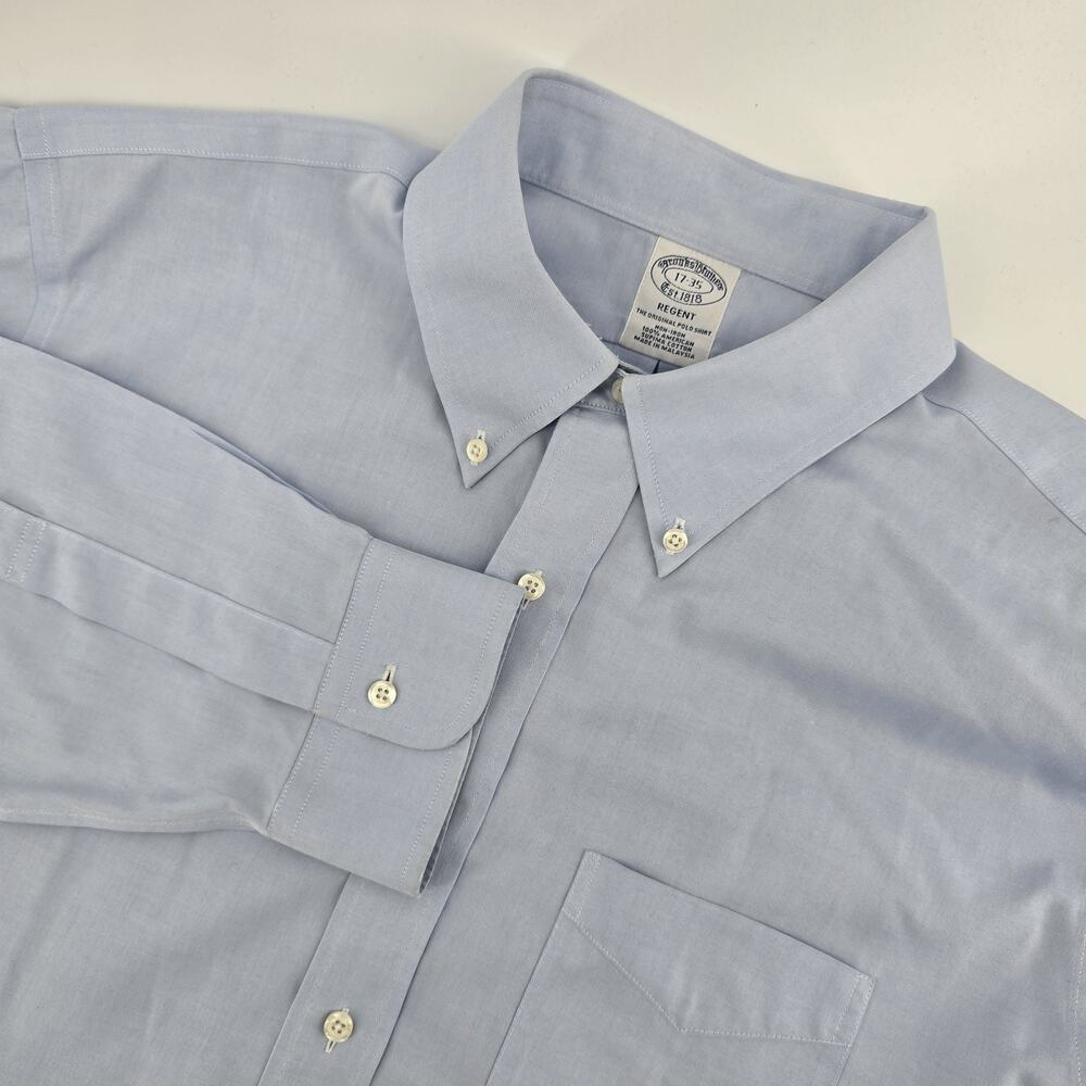 Brooks Brothers Dress Shirt Mens 17-35 Solid Blue Regent Fit Supima Non Iron